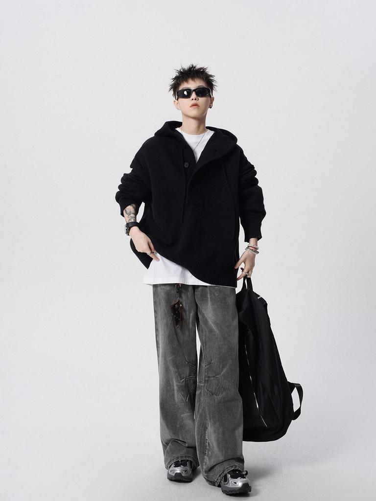 American Style Men's Plus Size Hooded Sweatshirt: Trendy Autumn/Winter Knitwear with High-End Vibe