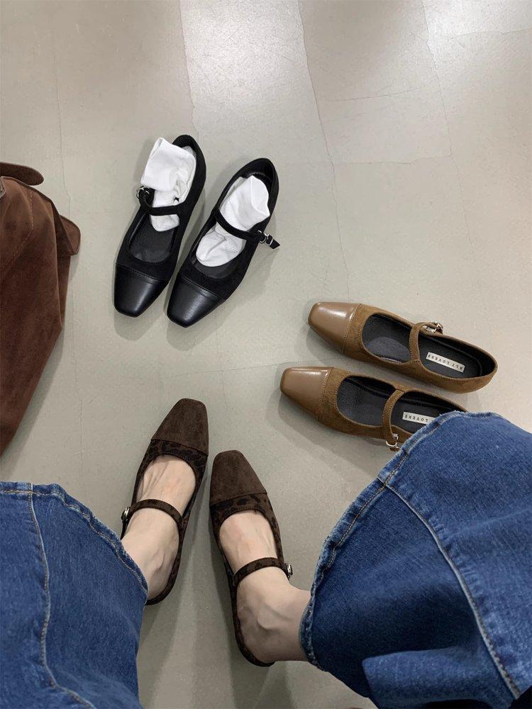 

French Mary Jane single shoes women s shoes 2025 new spring color matching skirt square head soft leather flat bottom ladyshoes 39 цветной печати леопарда