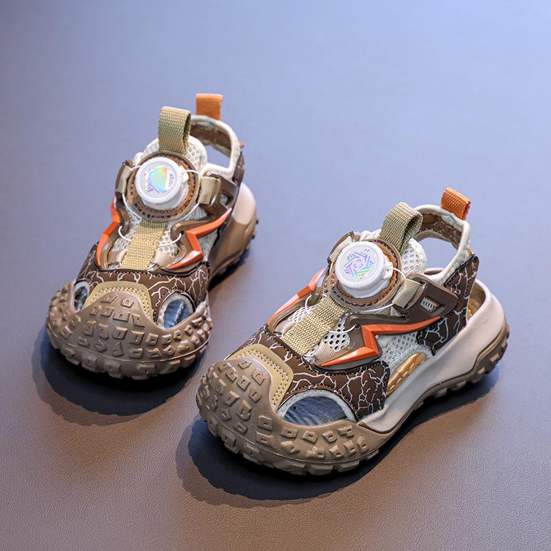 Students Sports Sandals Non-slip Soft Sole Kids Running Shoes Rotating Button 2025 Summer New Children Casual Sneakers Trendy