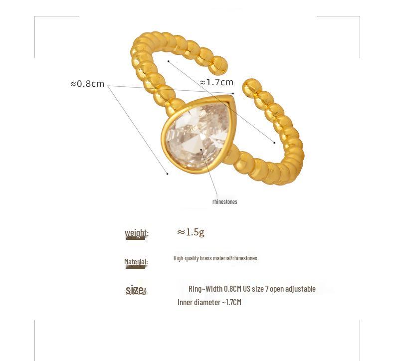 Minimalist Rhinestone Water Drop Index Finger Ring