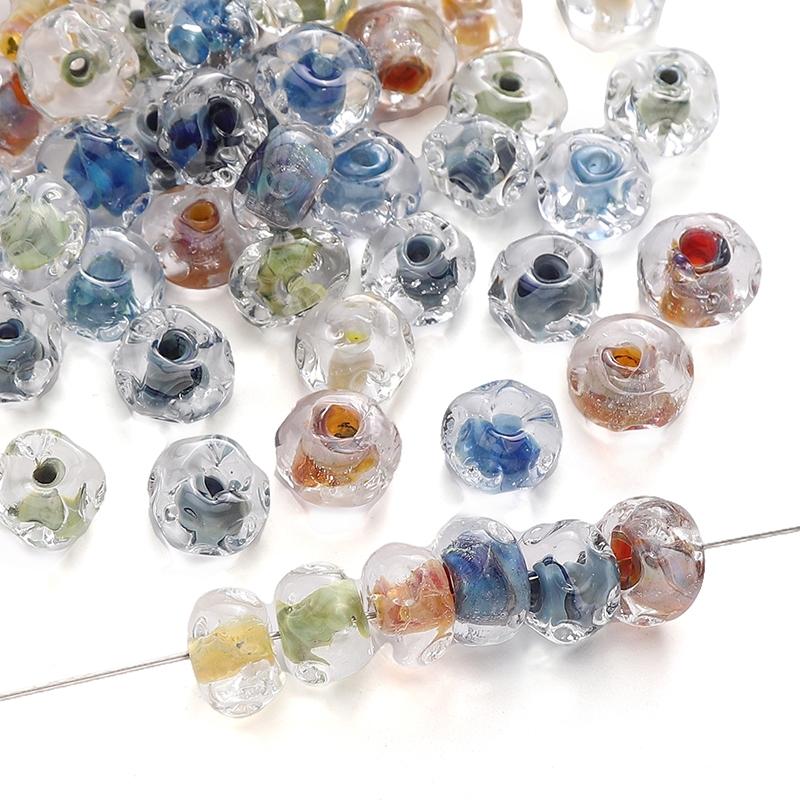 1pc [12x7mm] Water Ripple Wheel Beads Transparent Glass Wheel Beads Irregular Flat Round Beads DIY Accessories
