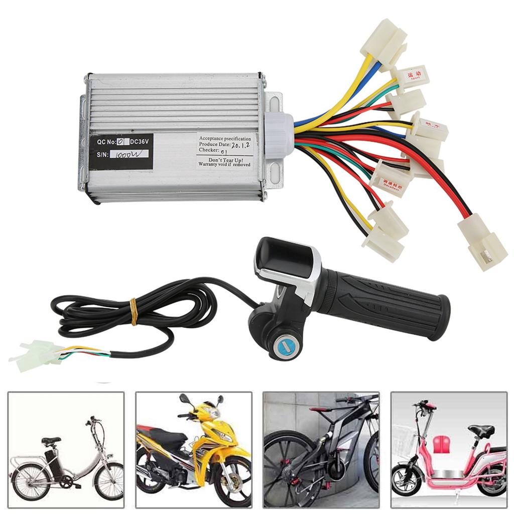 36V1000W Brush E Bike Controller and Multifunction Thumb Throttle Grip Set with Lock Electric Quantity Display