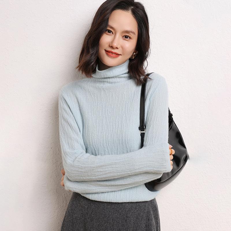 Women's High Neck Cashmere Sweater - 100% Pure, Long Sleeve, Korean Style, Autumn/Winter Knit Base Layer