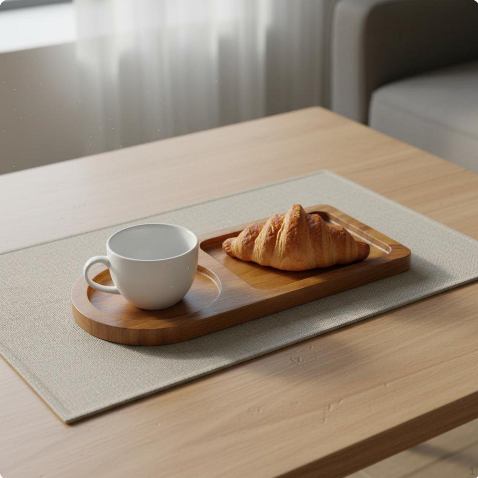 Double Compartment Beverage Tray Hand Polished Wooden Cup and Snack Japanese Acacia Wood