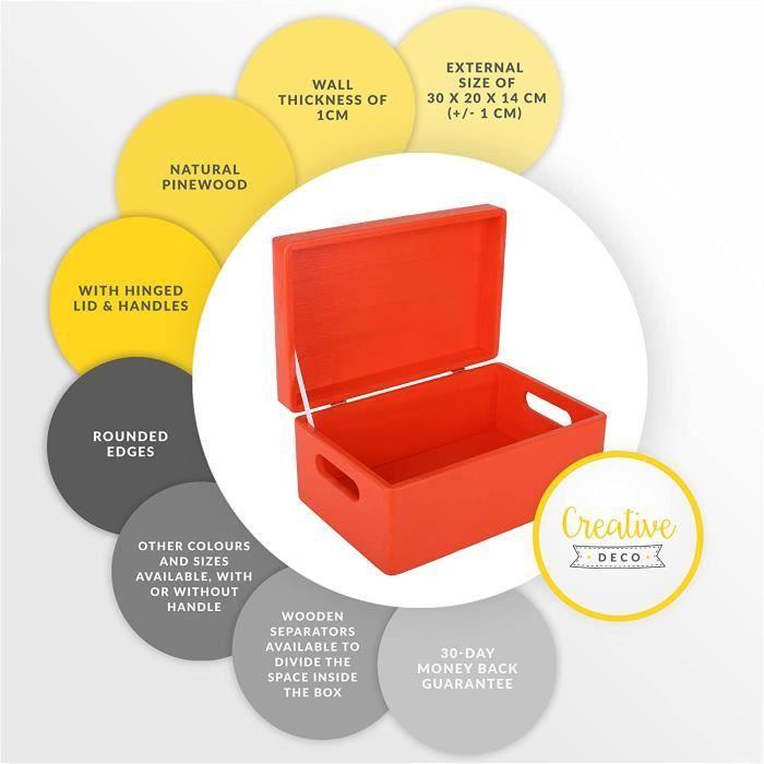 Rote Holz-Aufbewahrungsbox 30 x 20 x 14 cm mit Deckel und Griffen