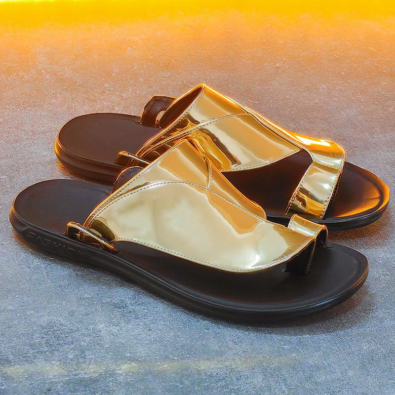 Summer New Men Slippers PU Leather Outdoor Beach Shoes Slippers Fashionable and Personalized Cool Slippers 38-48 Men Slippers