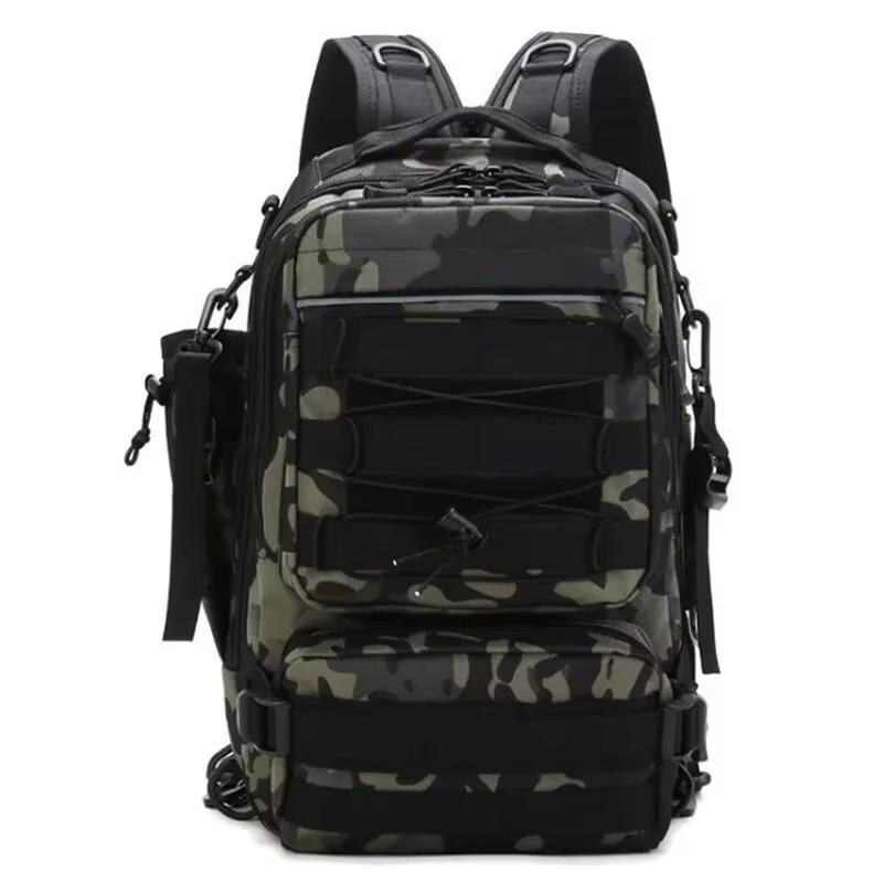 Fishing Tackle Backpack Storage Waist Bag Men Outdoor Shoulder Fishing Lure Gear Bags with Rod Pole Holder Camping Hiking Pack