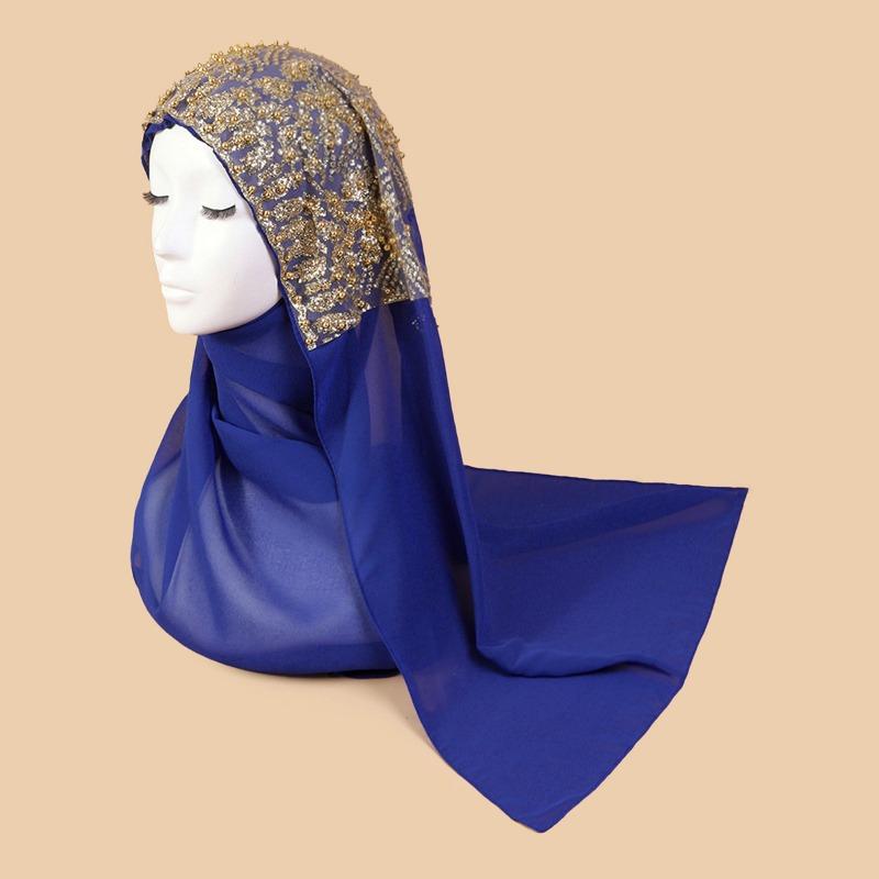 Mei Scarf Ethnic Style Yarn, Hijab Chiffon Bead Long Scarf, High-end Headscarf, Minority Ethnic Group