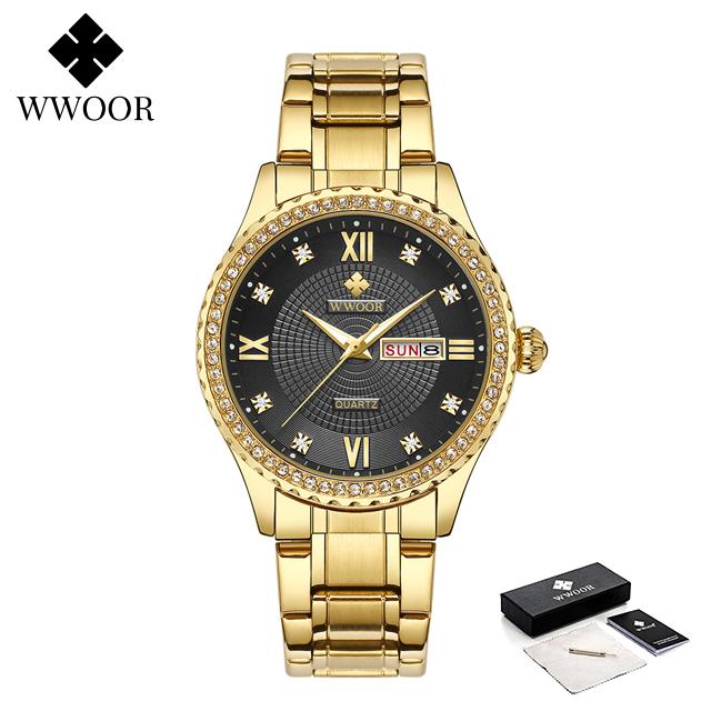 WWOOR Men's Watches Causal Fashion Original Quartz Watch for Man Waterproof Stainless Steel Luminous Date Week Trend Dress Reloj
