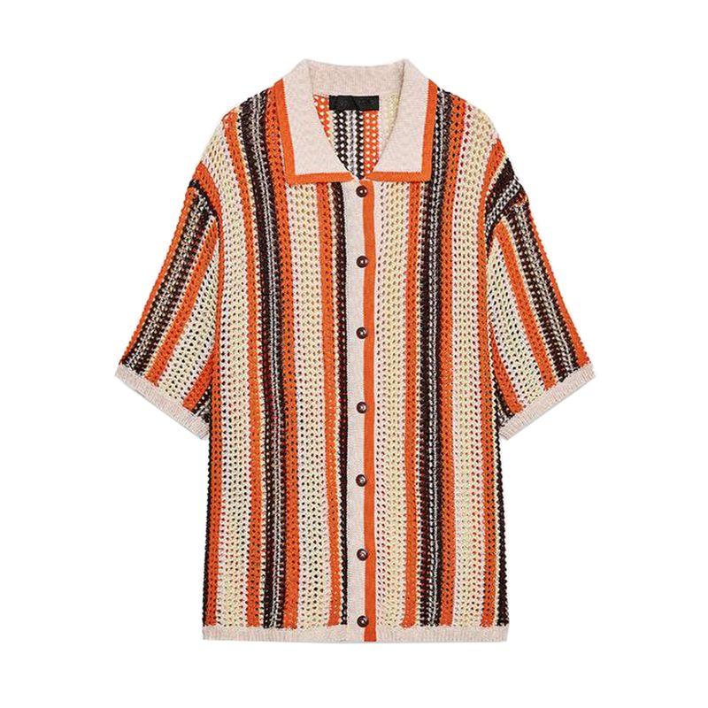 Minimalist Style Knitting Polo Shirt Collar Short Sleeve Jacket 3920260 Knitting High Waist Casual Shorts 3920261