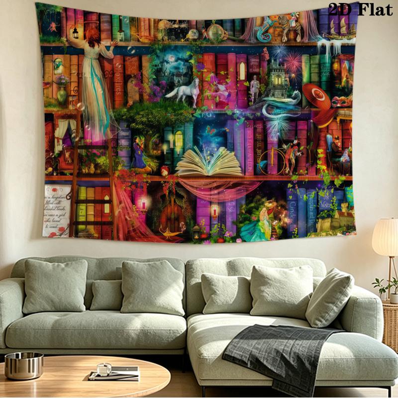 Fantasy Bookself Wall Tapestry Aesthetic Wall Hanging Printed Fabric Blanket Decorative Tapestries for Bedroom Living Room Home Decor