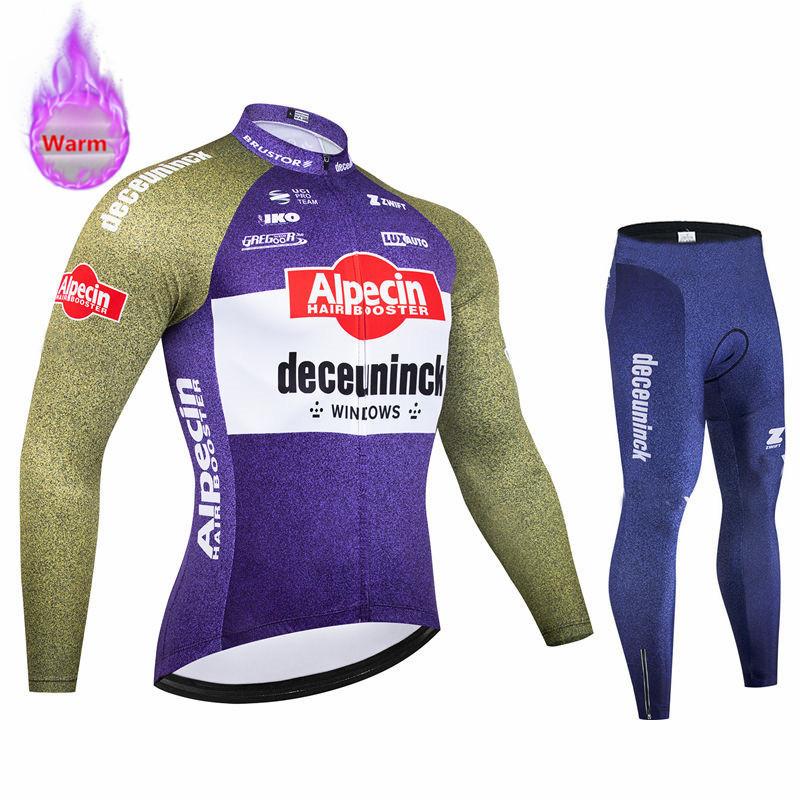 Alpecin Pro Team-Thermal Fleece Cycling Clothing Set for Men, Road, Mountain Bike, Bicycle Clothes, MTB Maillot, Winter, New