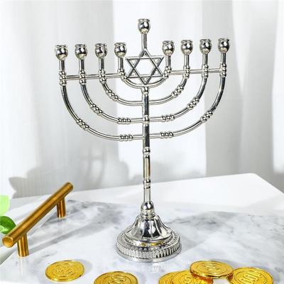 Je Gift- Non Tarnish 9-Branches Star Of David Candle Holders, Hanukkah Menorah Upgrade Cups W