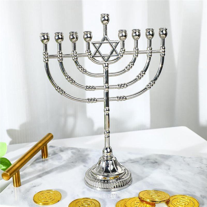 Je Gift- Non Tarnish 9-Branches Star Of David Candle Holders, Hanukkah Menorah Upgrade Cups W argento