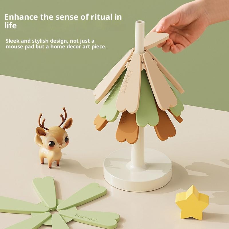 Hot Four Layer Christmas Tree Silicone Insulation Mat, One Tree Creative Coaster, Heat-resistant Foldable Placemat, Home Pot Mat