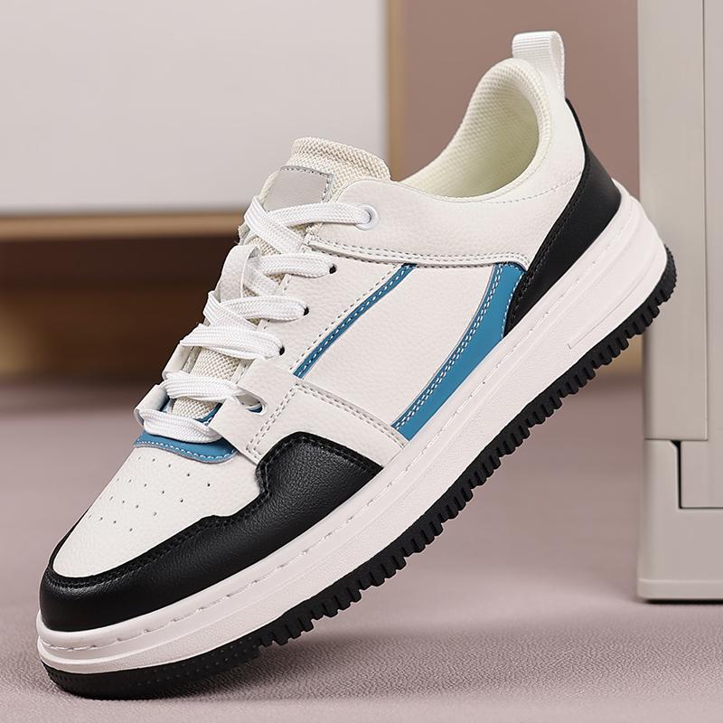 

2025 Men s Leather Casual Shoes Lace-Up Sneakers Breathable Male Walking Shoes Lightweight Slip-Resistant Male Footwear 44 черный белый