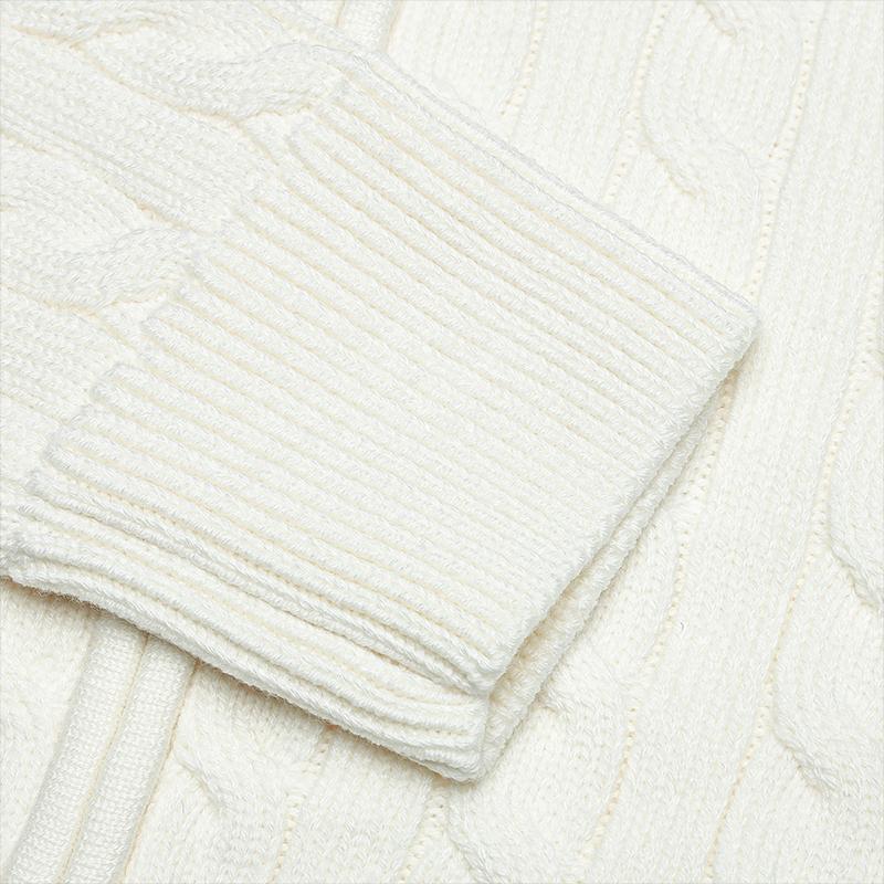 FILA Fashionable Versatile Polo Collar Knitted Jacket Women outerwear Cloud-Mushroom-White F11W519401FWT