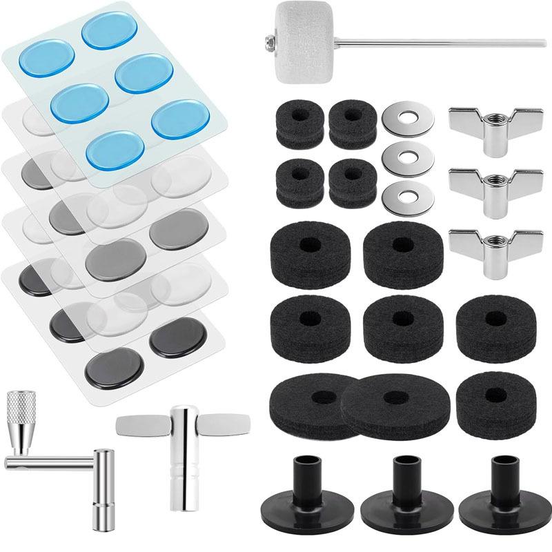 Drum Set Accessories Kit Clutch Felt Pads Wing Nut Washers, Drum Keys, Plastic Cymbal Sleeves