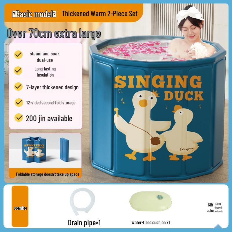 Foldable Cartoon Duck Portable Bathtub for Adults - Warm, Full-Body Soak for Autumn and Winter