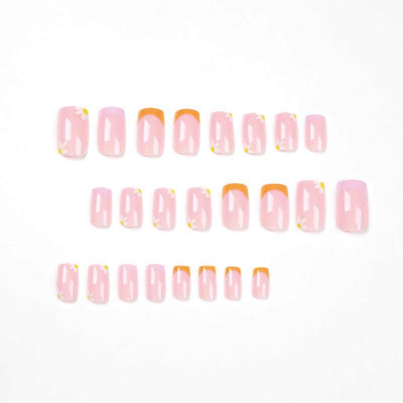 Tragbarer Nagel, Französisch Gelb Lila Rand Blume Abnehmbare Nagelkunst Nagelpflaster Falscher Nagel Nagelpflaster