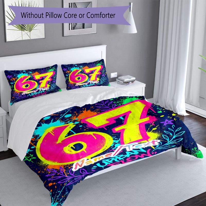 3PC Custom Name Urban Flow 67th Birthday Bedding Set Printed Bedding Set Duvet Cover Closure Includes 1 Duvet Cover & 208 Pillowcases for Bedroom