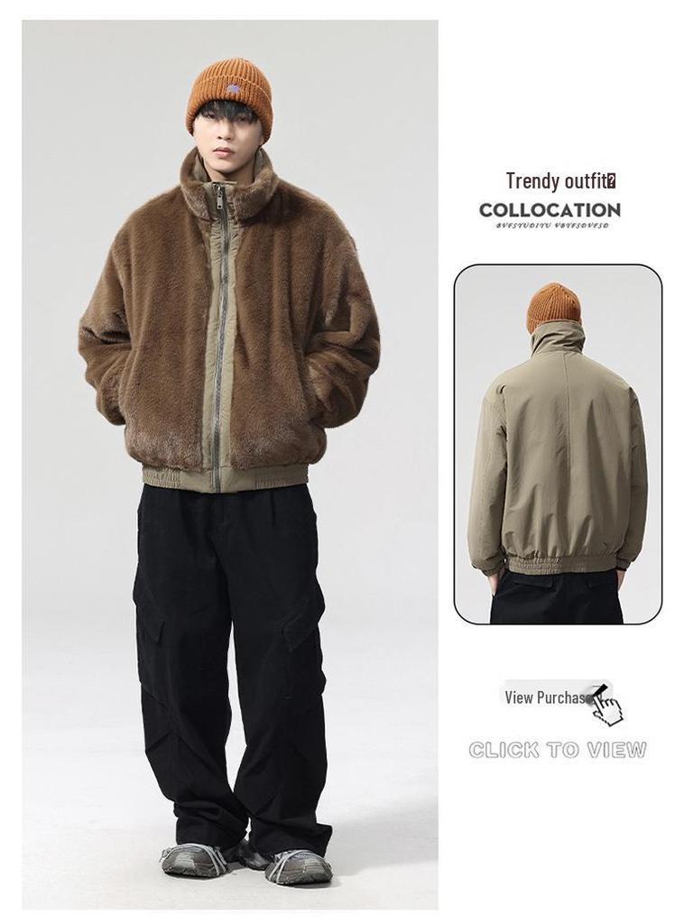 2025 Autumn/Winter Men's Double-Sided Hooded Cotton Jacket - Casual Fashion Workwear Outerwear