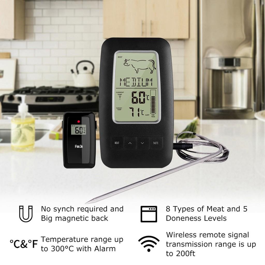 Kitchen Cooking Grill Smoker Meat Thermometer with Probe & Timer Temperature Alarm Thermometer New
