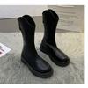 Autumn and winter new fashionable versatile flat-bottomed thick-soled thin boots 2025 post-zipper velvet medium tube Martin boots tide