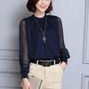 Womens Spring Chiffon Shirt With Lace Vneck And Long Sleeves For Casual Daily Wear