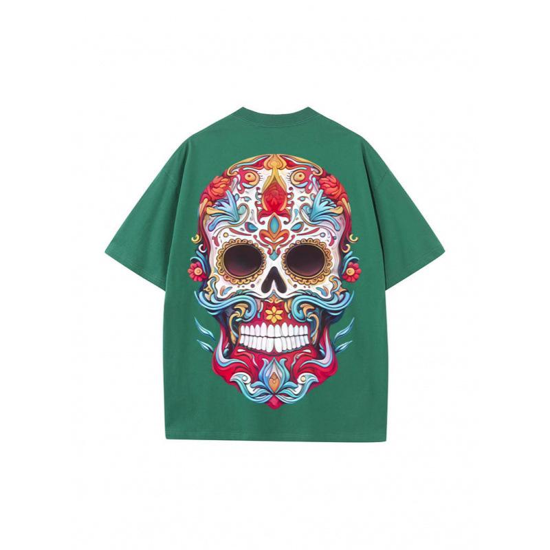 Summer new loose T-shirt skull print 230g pure cotton street tide brand short sleeve