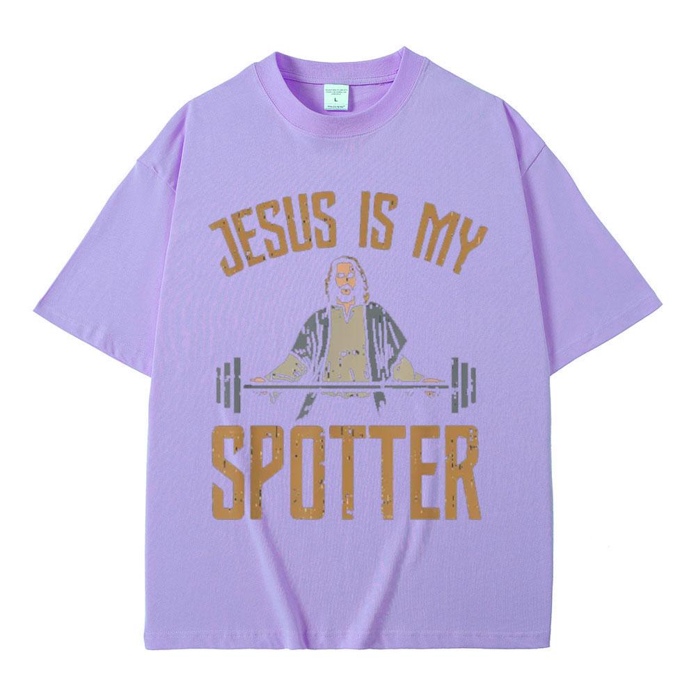 Funny Jesus Is My Spotter Christ Gym T Shirt Unisex's Harajuku Vintage T Shirts Cotton O-Neck Oversized T-shirts Streetwear Unisex