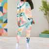 Women Plus Size Round Neck Long Sleeve Printed Top And Fitted Pants Two Piece Set