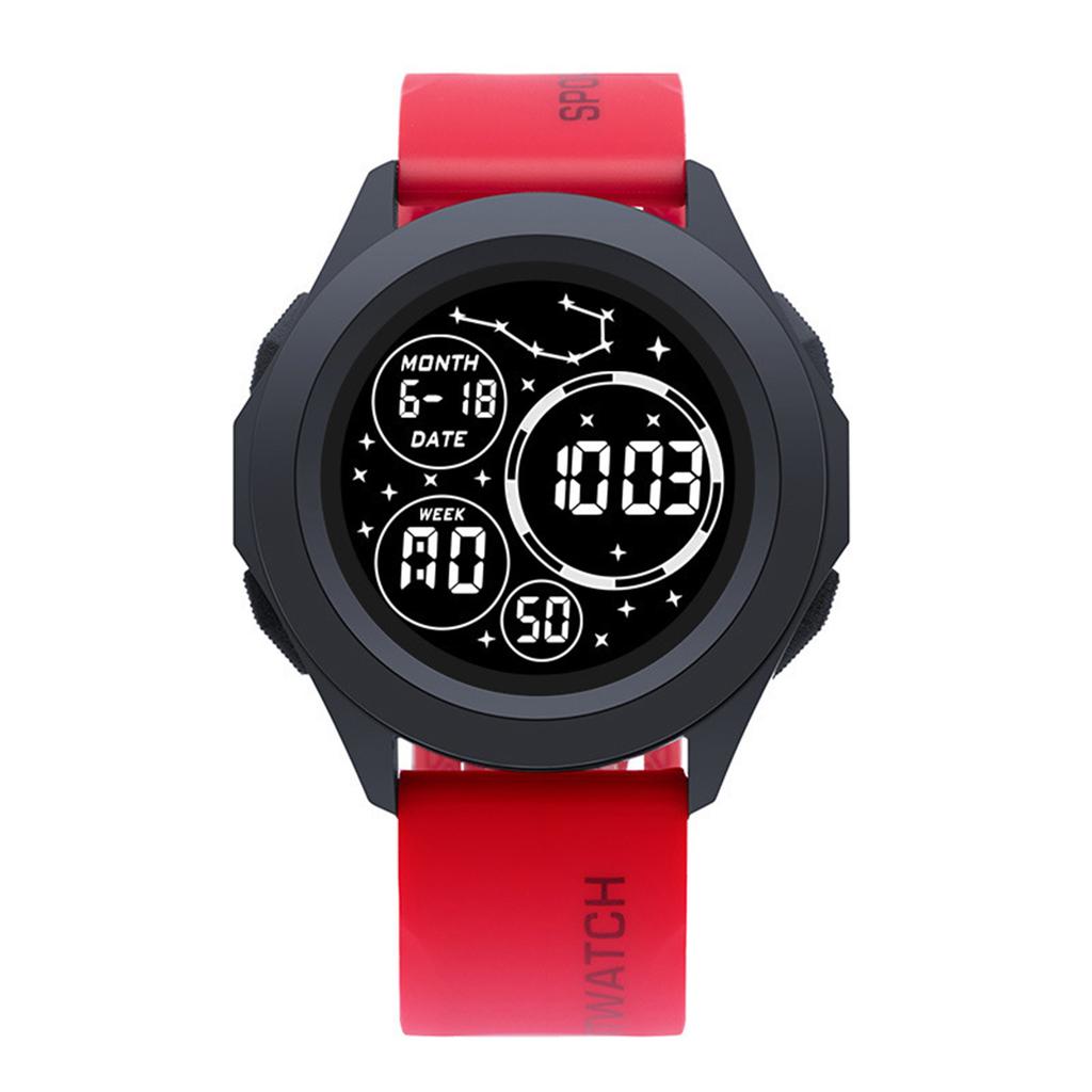 Essentials Men's Digital Watch Shockproof Round Dial 50m Waterproof Light-up Wristwatch for Time Organizing & Meeting