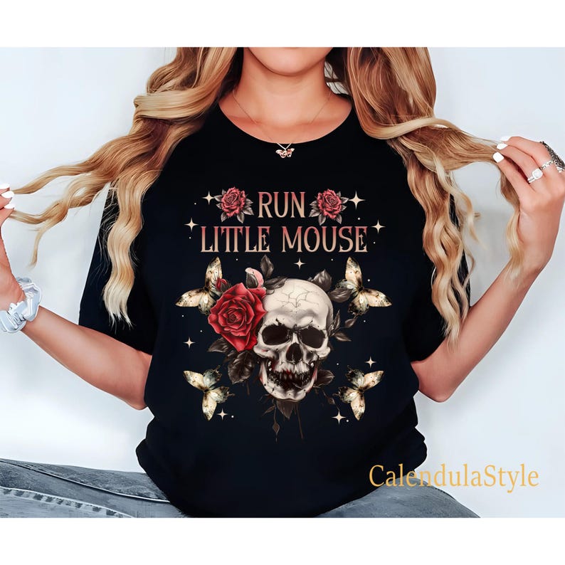 Run Little Mouse Dark Rounisexce Tshirt Smutty Cat And Mouse Book Lover Gifts Rose Skeleton Shirt Haunting Adeline Tshirt