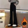 2024 Girls' Thick Plush Bell-bottom Winter Pants - Black All-Match Trendy Sportswear