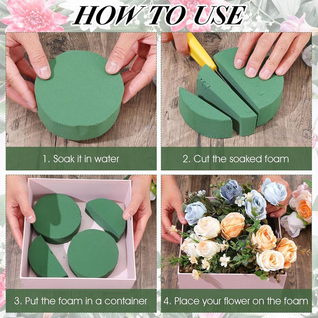 Green Round Floral Foam Blocks, Wet & Dry Florist Bricks for Fresh & Artificial Flowers, DIY Wedding Birthday Party Flower Decoration