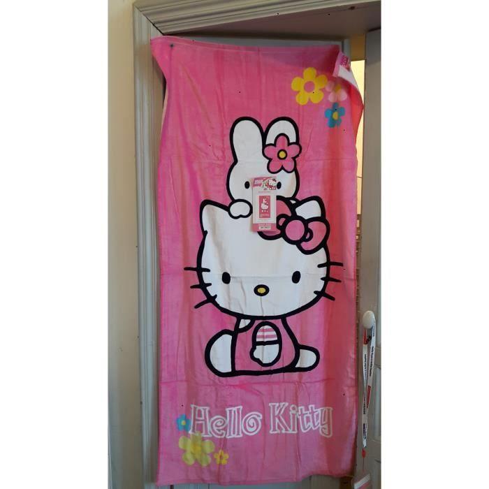Serviette de bain ou plage - Hello Kitty - Rabbit Flower - 150x75cm - Coton éponge velours - Rose