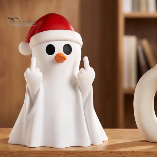 Funny Halloween Table Decor Christmas Ghost Pen Holder with Santa Hat, Desktop Organizer, Decorative Stationery Tabletop Statue, Holiday for