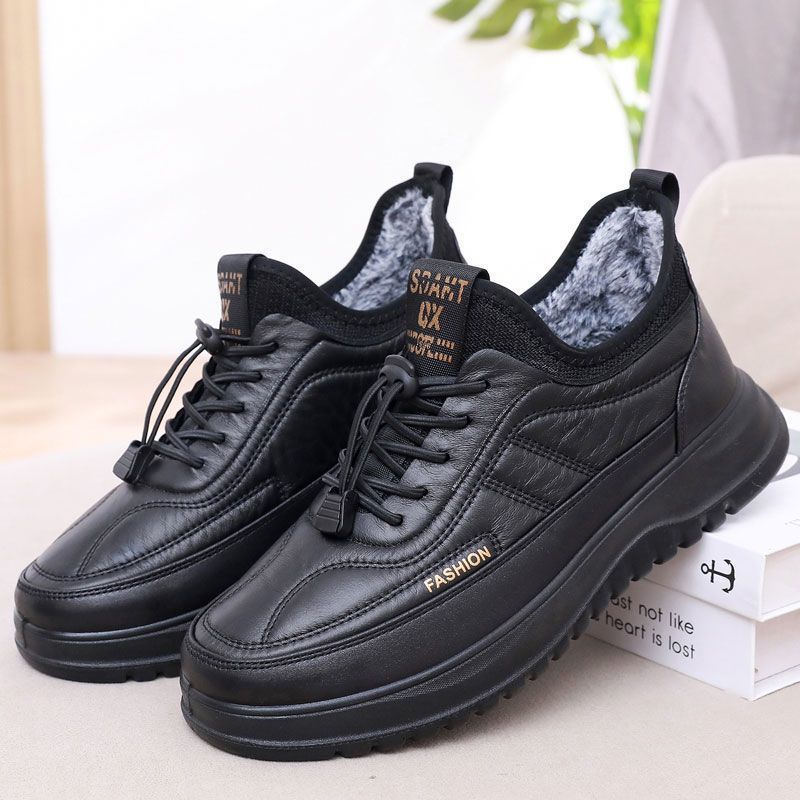 Winter Warm Leather Shoes Men's Cotton Shoes Piled Thickened Warm Slip In the Elderly Sports Dad Shoes Elderly Shoes