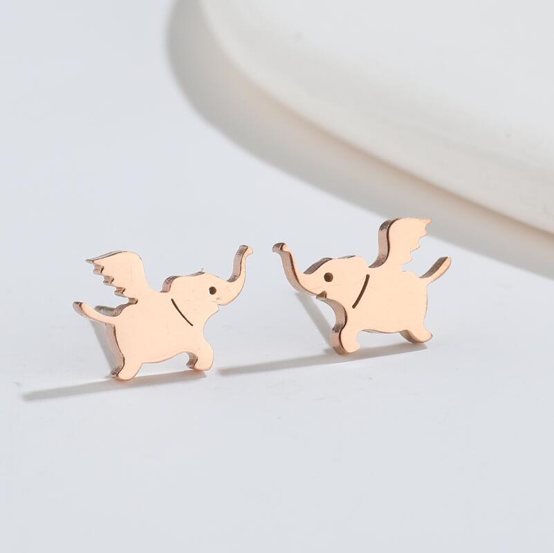 2024 Stylish Stainless Steel Flying Elephant Stud Earrings - Cute Small Animal Design
