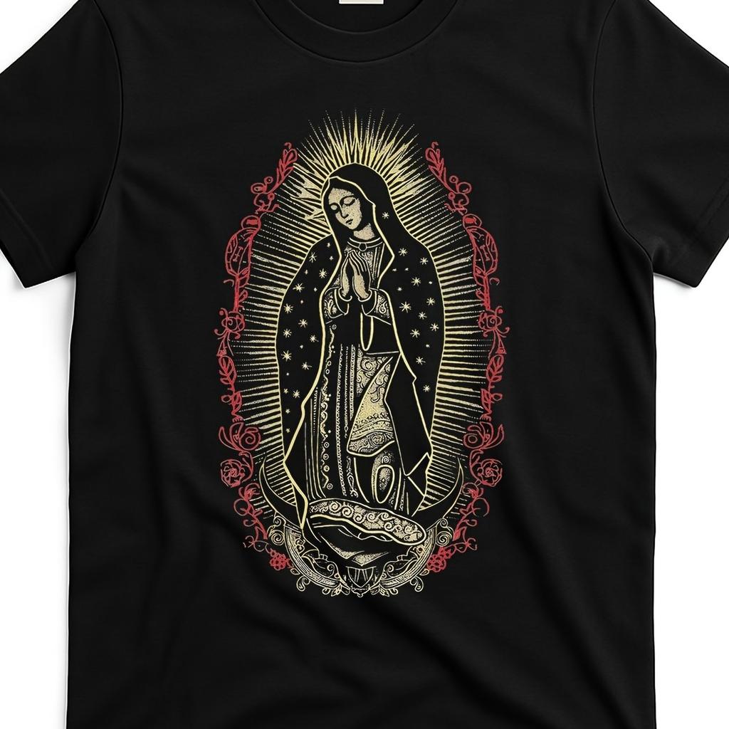 Our Lady Of Guadalupe Religious Graphic Tee Unisexs Breathable Cotton Casual Tshirt Daily Faith Apparel