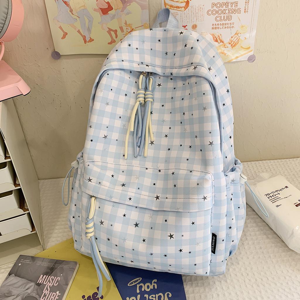 Schoolbag Backpack Schoolbag Niche Cute Fresh High Value Plaid Literature and Art Junior High School Students Large Capacity Casual Backpack