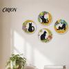 Boho Cat Wall Decorations 4Pcs Wooden Decor, 2D Flat Round Art with Flower Rustic for Home Moon Elements, Lightweight Decorative Hanging Signs Living