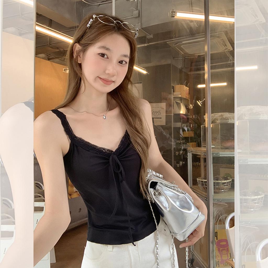 Pure desire black lace strap sling vest women's summer new inner and outer wear sweet spice sexy top