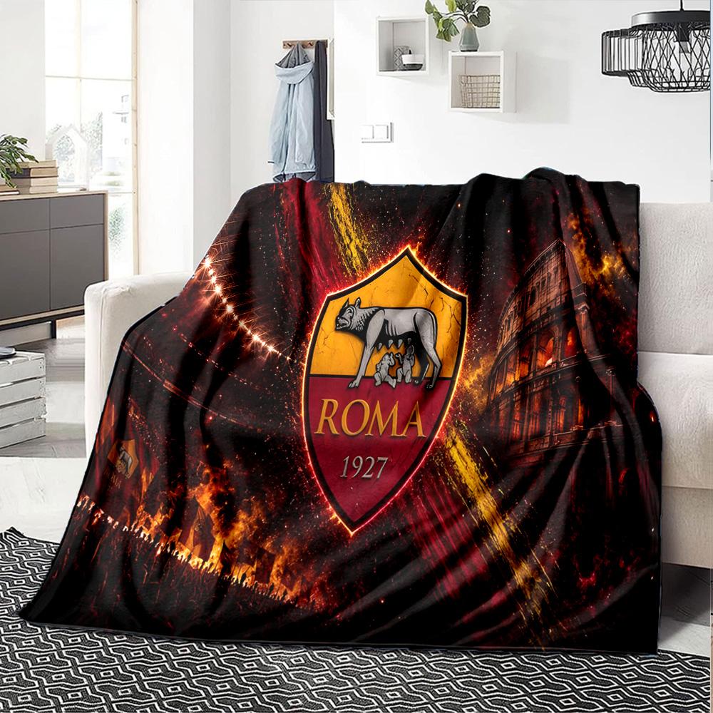 Coperta in Flanella con Stemma AS Roma, Poliestere Morbido, Design Moderno, Per Tutte le Stagioni, per Campeggio, Viaggi, Regali per Feste o Compleanni