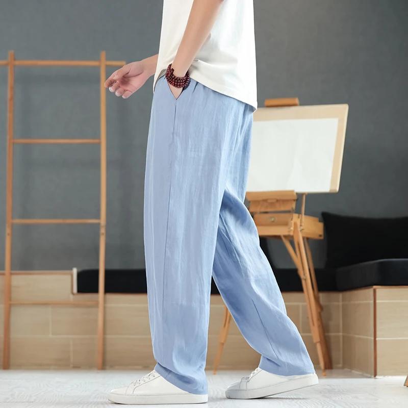 2026 Spring Summer Loose Linen Pants Men Casual Pants Men Thin Straight Breathable Pants Men Retro Comfortable Loose Trousers