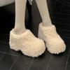 2026New High Heels Women's Cotton Slippers Fur Platforn Casual Warm Mules Shoes Fashion Short Plush Winter Snow Boots Para Mujer