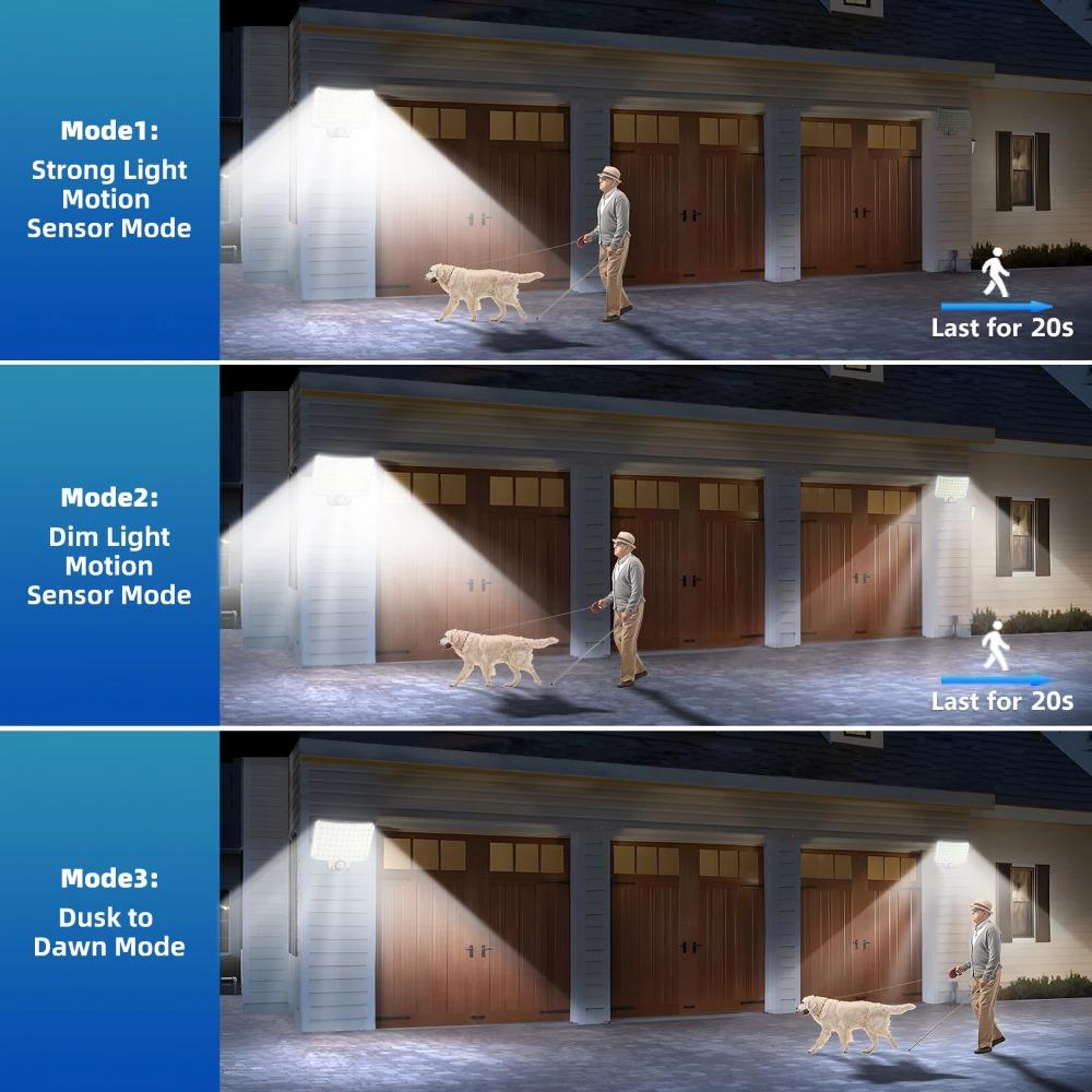 240LED solar powered body sensing wall light with three light modes IP65 split mounting Remote control and rotatable
