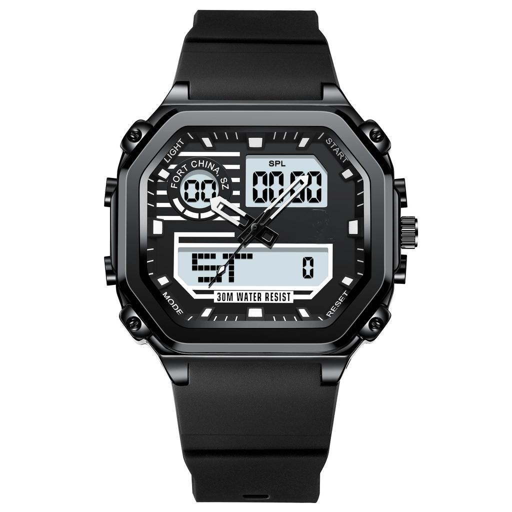 Sports Square Men Watch Waterproof LED Luminous Week Date  Wristwatch Silicone Strap Electronic Quartz Watches