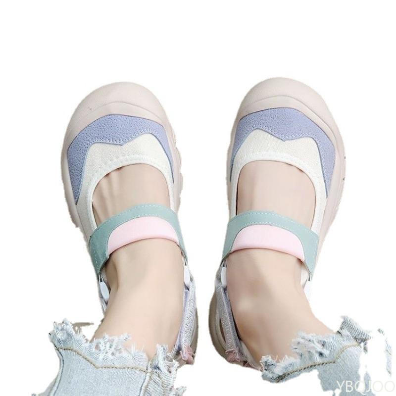 Fashion New Round Toe Thick Soled Women's Casual Comfortable Shoes Color Blocking Simple Fashionable Versatile Single Women Shoes